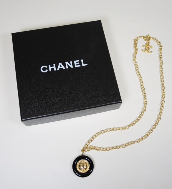 Chanel Pendant Necklace CC Logo Light Gold Baby Pearl Silver Rhinestone 09A w/ Box
